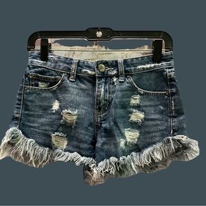 Free People Blue Distressed Jean Shorts
